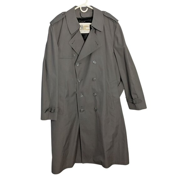 London Fog Men's Grey Trench Coat 46 Reg Lined double breasted - Picture 1 of 16
